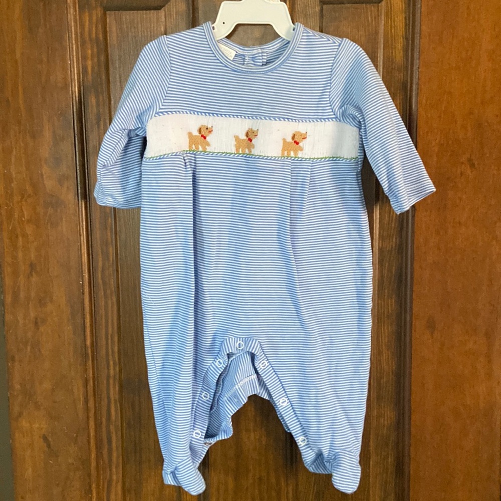 Smocked puppy sleeper - baby boy